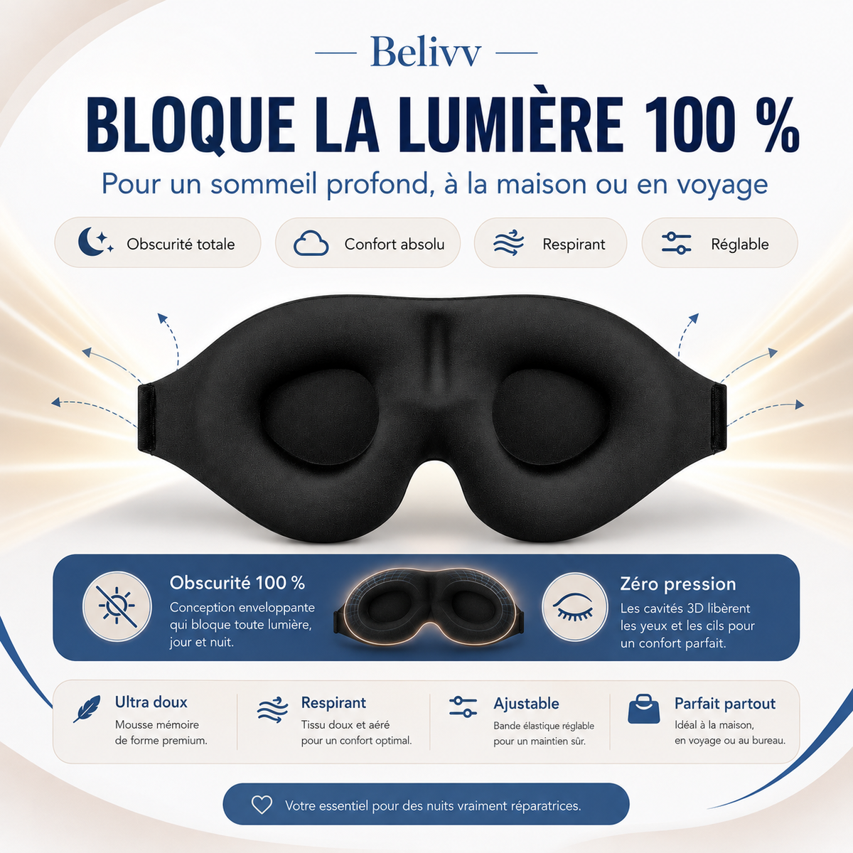 Blastaa™ — Masque de Sommeil Nuit Profonde | Brosse Auraa™ Offerte